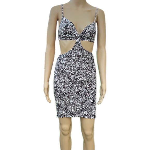 Blush BJ Brown Floral Spaghetti Strap Mini Cut-out Smocked Summer Dress Small - Picture 3 of 10